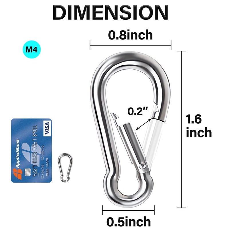 Lsqurel Spring Snap Hook, Lsqurel 304 Stainless Steel Carabiner Steel Clips Keychain Heavy Duty Quick Link for Camping Hiking Traveling (M4 30pcs) - Image 2